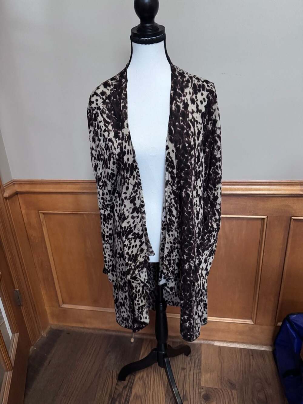 Investments Cardigan Size XL Animal Print Open Front Draped Long